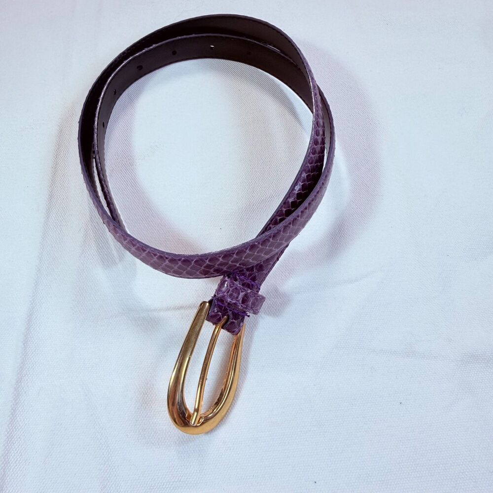 Vintage Giani Bernini Purple Genuine Snakeskin Belt Gold Horseshoe Buckle Medium